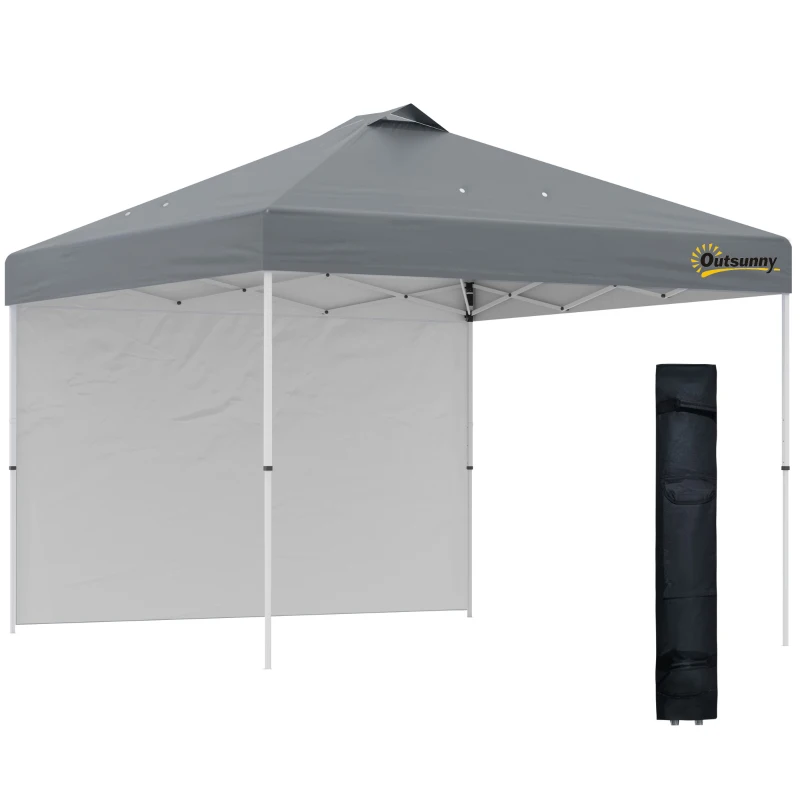 Outsunny 3x3(M) Pop Up Gazebo with 1 Side and Roller Bag, Height Adjustable Party Tent Event Shelter for Garden, Patio, Grey
