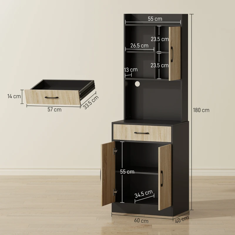 HOMCOM Mobile cucina con piano di lavoro, foro passacavi e 3 ripiani, Legno e Nero
