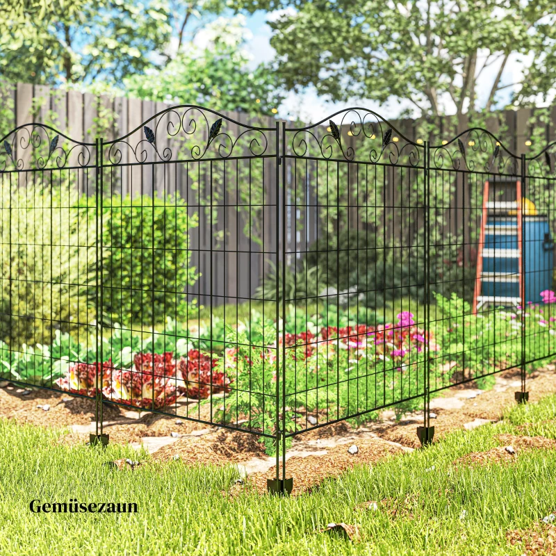 Outsunny Gartenzaun Gitterzaun Zaun, Vintage-Design, wetterbeständig, 365 cm x 0.8 cm x 112 cm, Schwarz