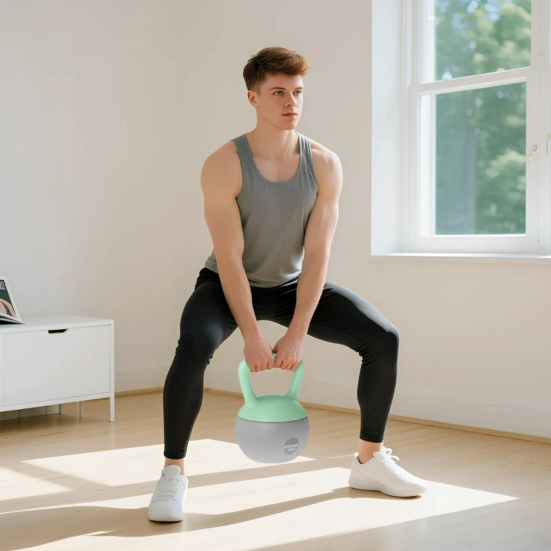 SPORTNOW Kettlebell 10 kg riempito con sabbia metallica, manico antiscivolo 21x21x30cm Verde e Grigio