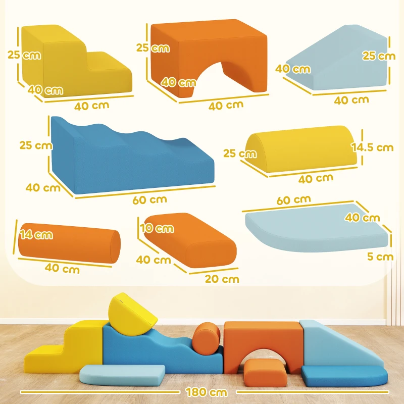 AIYAPLAY Set di 9 Blocchi in Schiuma per Bambini con Fodere in Velluto Lavabili, Multicolore