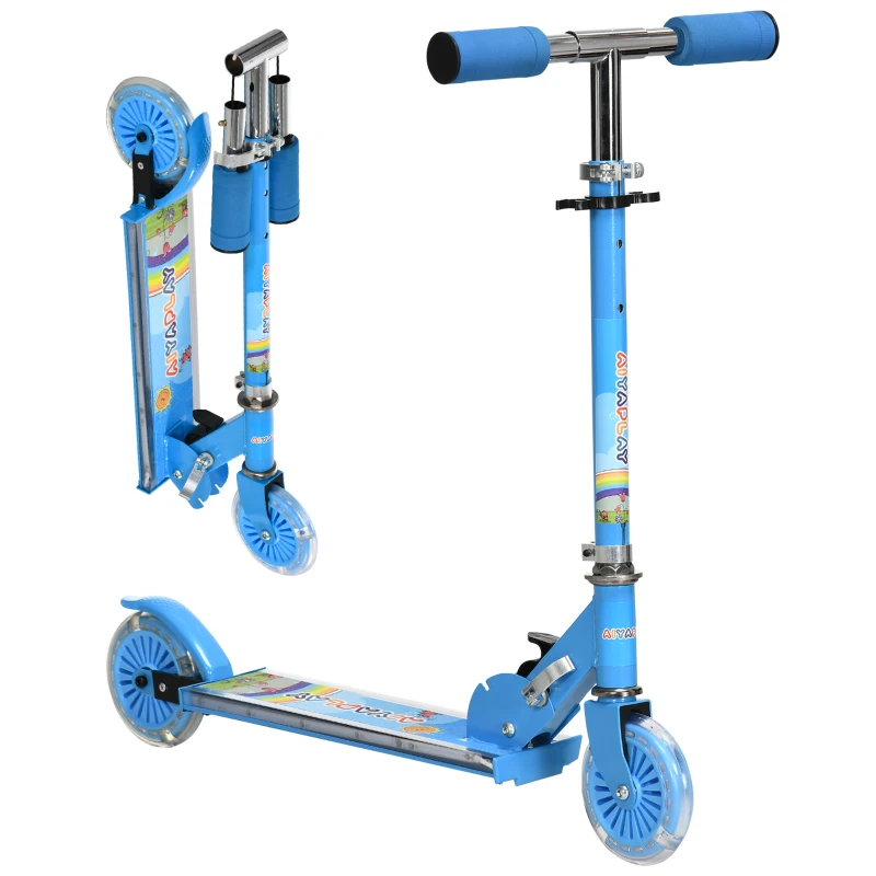HOMCOM Kids Scooter, with Lights, Music, Adjustable Height, Foldable Frame, for Ages 3-7 Years - Blue