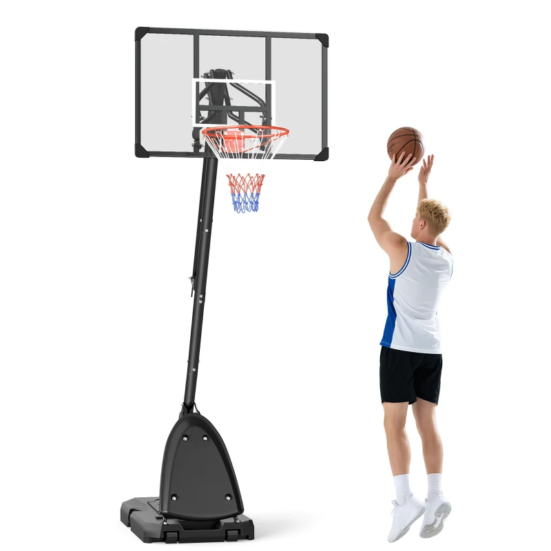 SPORTNOW Cos si suport de baschet reglabil pe inaltime cu panou robust si baza ponderata, portabil pe roti, 2,4-2,9 m