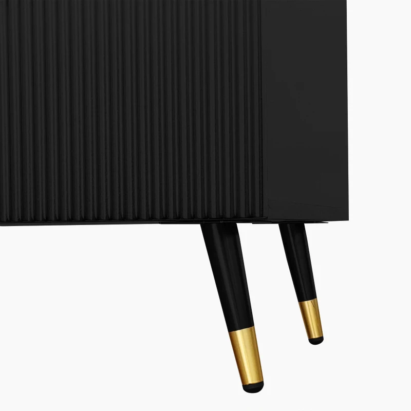 Elegant Sideboard with 6 Drawers, Gold Handles, Wave-Like Texture, Chest of Drawers for Living Room, 120L x 40W x 77H cm, Black+Gold