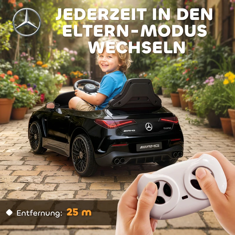 AIYAPLAY Elektrische kinderauto, Mercedes-Design, 12V-motoren, afstandsbediening, LED-lichten, muziek, voor kinderen van 3-6 jaar, zwart