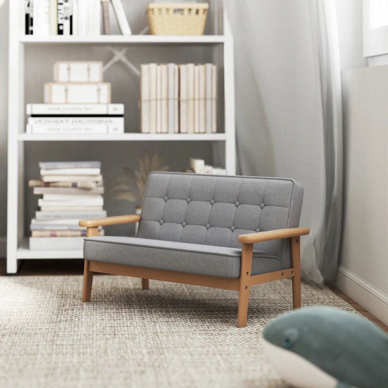 AIYAPLAY 2-Seater Kids Sofa Plush Children's Armchair Wood Frame for Ages 3+ Gray