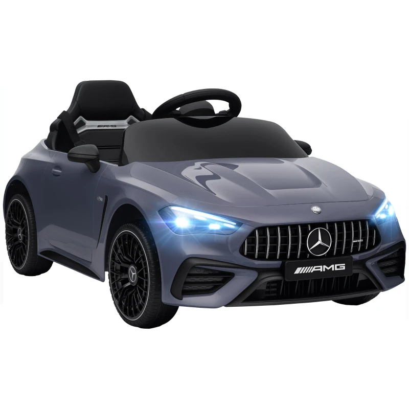 AIYAPLAY Elektrische kinderauto, Mercedes-design, 12V motoren, afstandsbediening, LED-lichten, muziek, voor 3-6 jaar, grijs