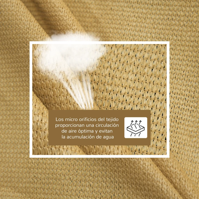 Outsunny Toldo Vela Cuadrado 3x3 m Vela de Sombra para Jardín Patio Terraza HDPE Anti UV y Transpirable Color Arena