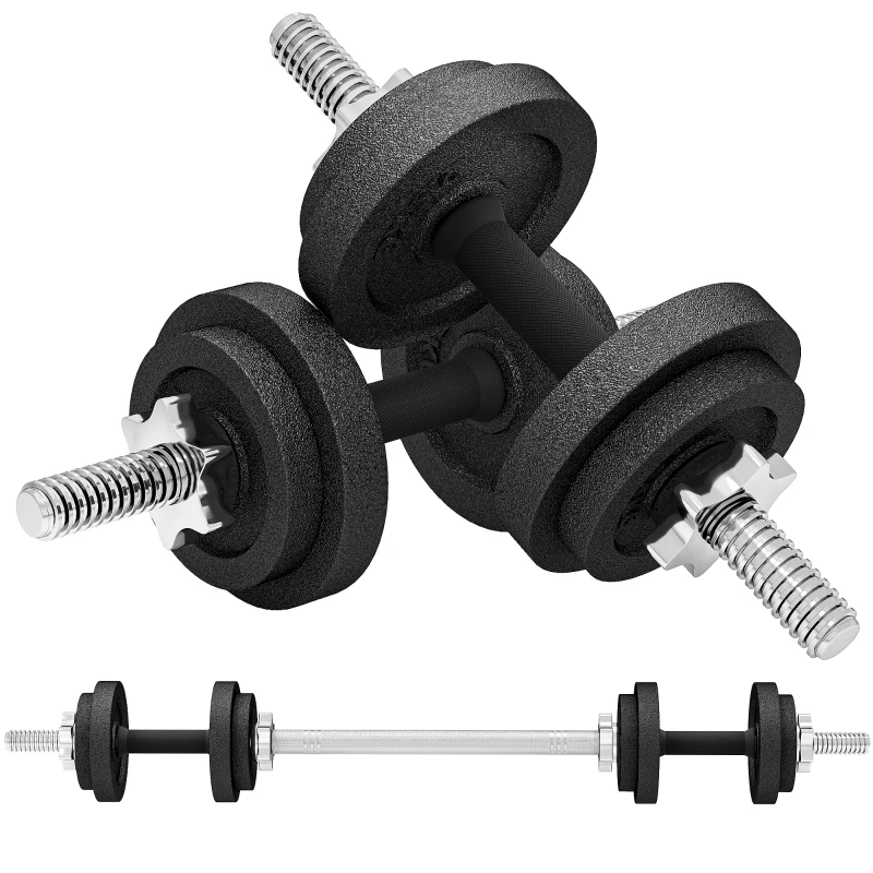 SPORTNOW 20kg Weight & Barbell Set with Non-Slip Handles, 8 Weight Plates, Barbell and 2 Steel Dumbbell Bars