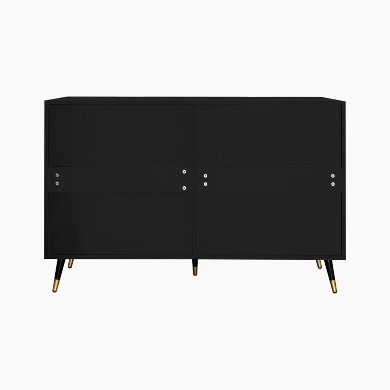 Elegant Sideboard with 6 Drawers, Gold Handles, Wave-Like Texture, Chest of Drawers for Living Room, 120L x 40W x 77H cm, Black+Gold