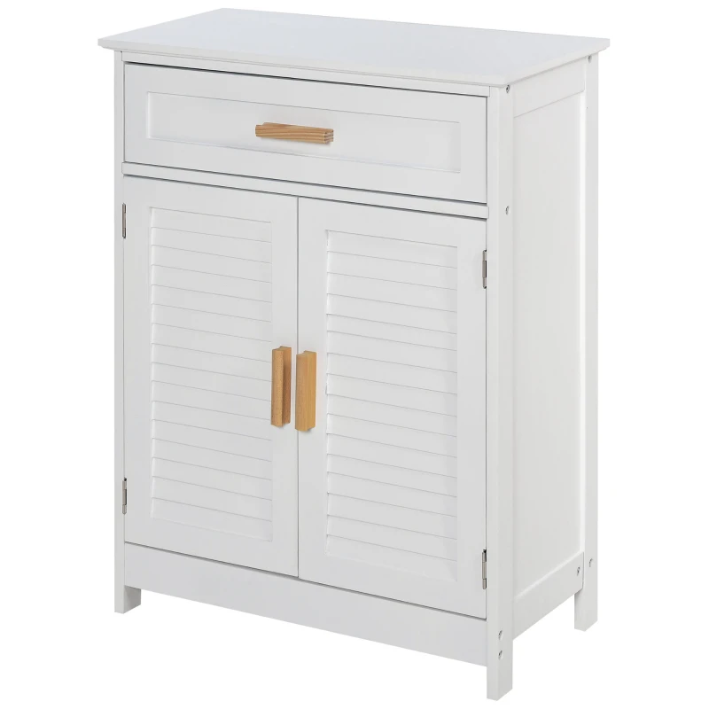 kleankin Freestanding Bathroom Storage Cabinet with Double Shutter Door and Drawer, Toilet Vanity Cabinet, Narrow Organizer, White
