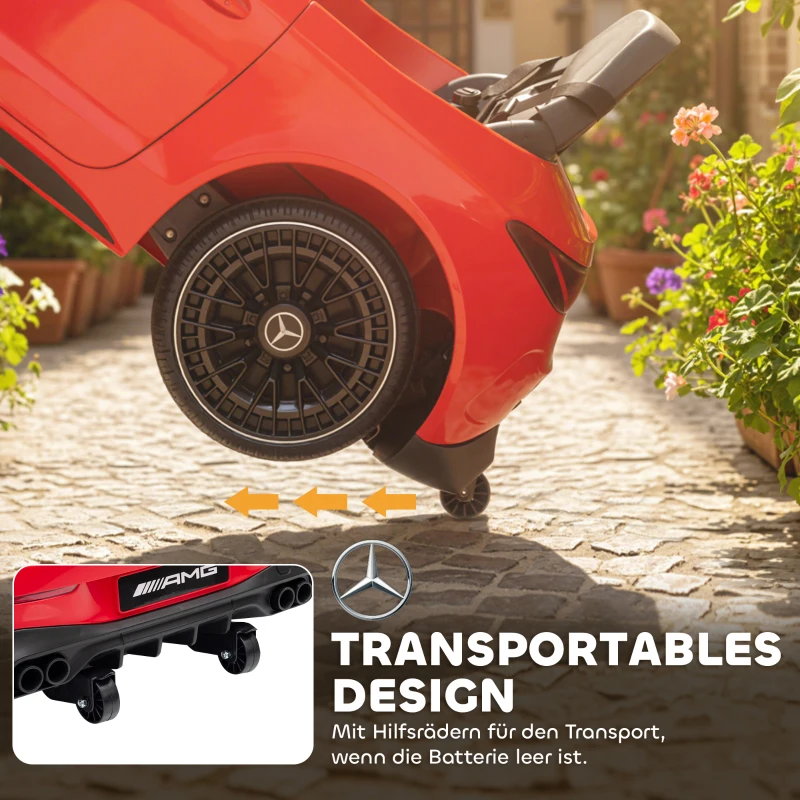 AIYAPLAY Elektrische kinderauto, Mercedes-design, 12V motoren, afstandsbediening, LED-lichten, muziek, voor 3-6 jaar, rood