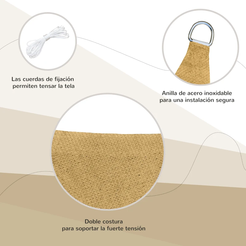 Outsunny Toldo Vela Cuadrado 3x3 m Vela de Sombra para Jardín Patio Terraza HDPE Anti UV y Transpirable Color Arena