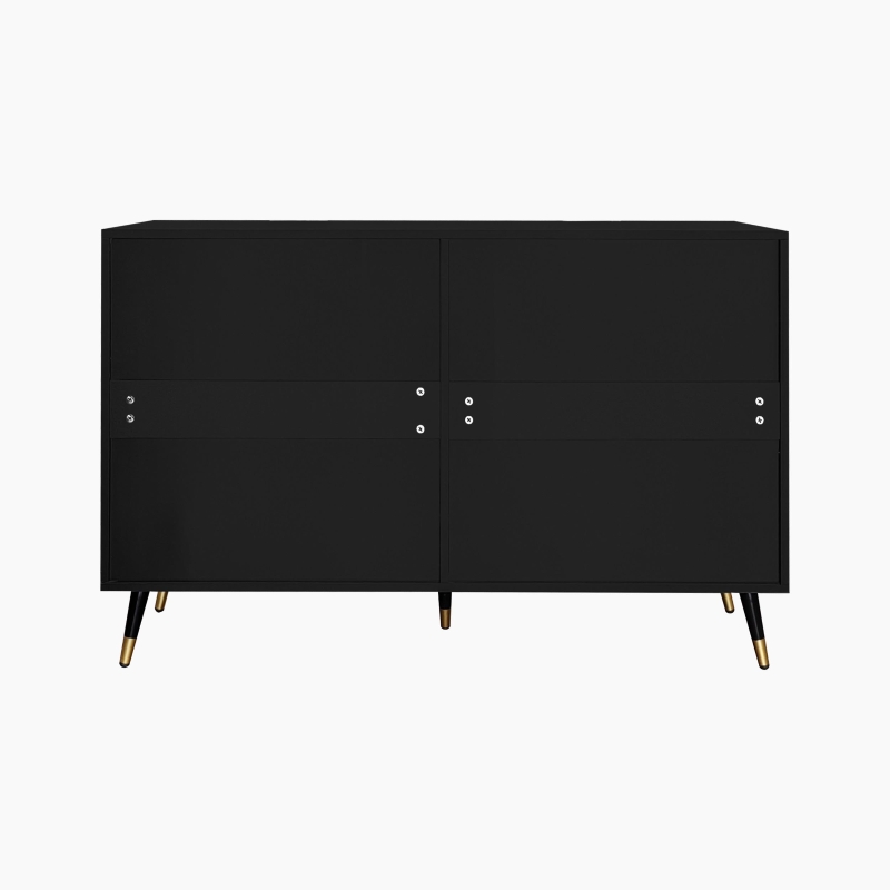 Elegant Sideboard with 6 Drawers, Gold Handles, Wave-Like Texture, Chest of Drawers for Living Room, 120L x 40W x 77H cm, Black+Gold