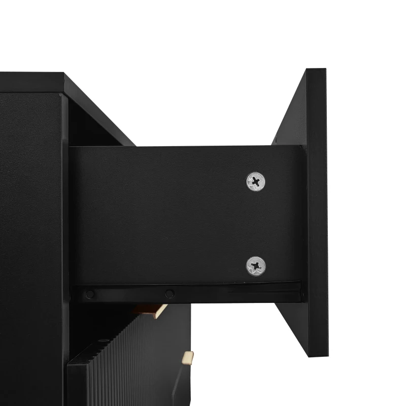 Elegant Sideboard with 6 Drawers, Gold Handles, Wave-Like Texture, Chest of Drawers for Living Room, 120L x 40W x 77H cm, Black+Gold