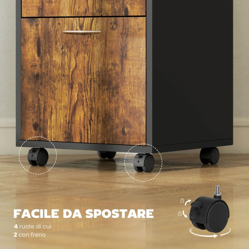 HOMCOM Mobile per Ufficio con Ripiano Aperto, Cassetto con Serratura e Armadietto, 40x35x60 cm, Marrone