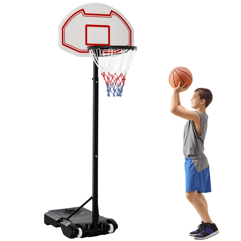 HOMCOM Portable Basketball Hoop Stand Freestanding Sports System Adjustable Height 1.55-2.1M on Wheels for Teenagers Adults, White