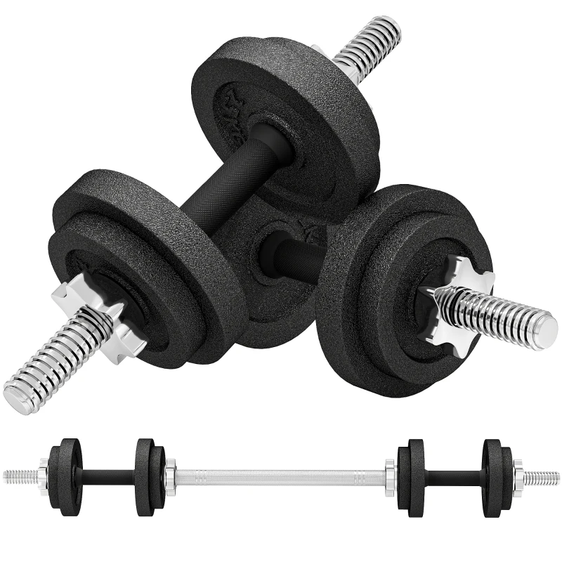 SPORTNOW Verstellbares Hantelset 20 kg 2-in-1 mit gerader Verbindungsstange und rutschfesten Griffen für das Home Gym