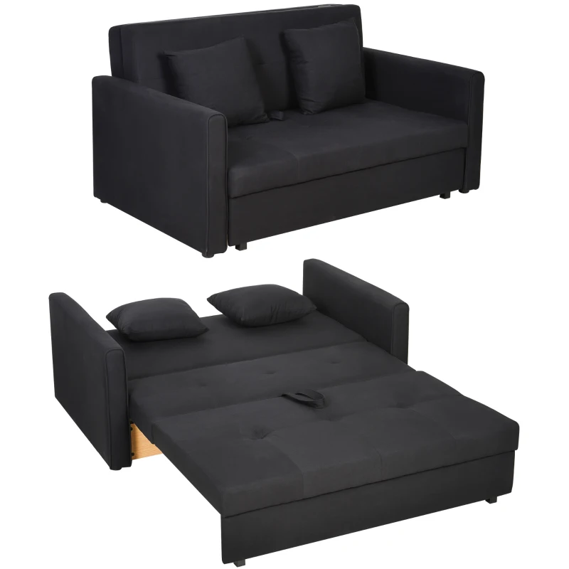 HOMCOM Canapé-lit 2 places convertible 2 en 1 avec 2 coussins et coffre de rangement intégré 152 x 101 x 81 cm gris foncé(m-10)
