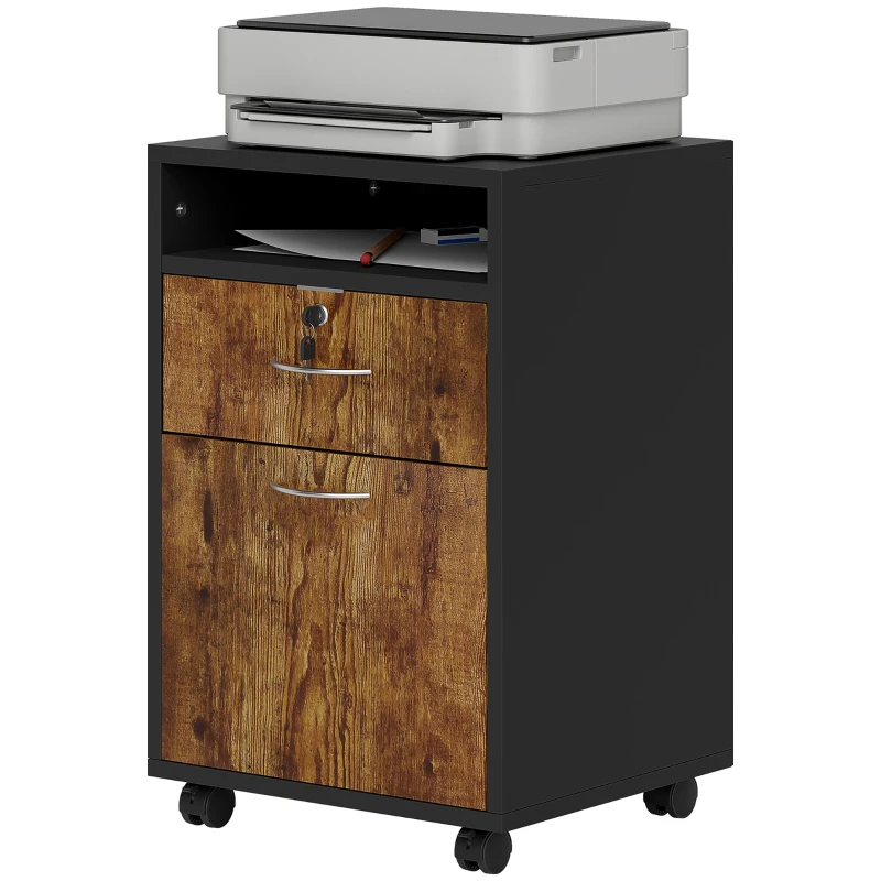 HOMCOM Mobile per Ufficio con Ripiano Aperto, Cassetto con Serratura e Armadietto, 40x35x60 cm, Marrone