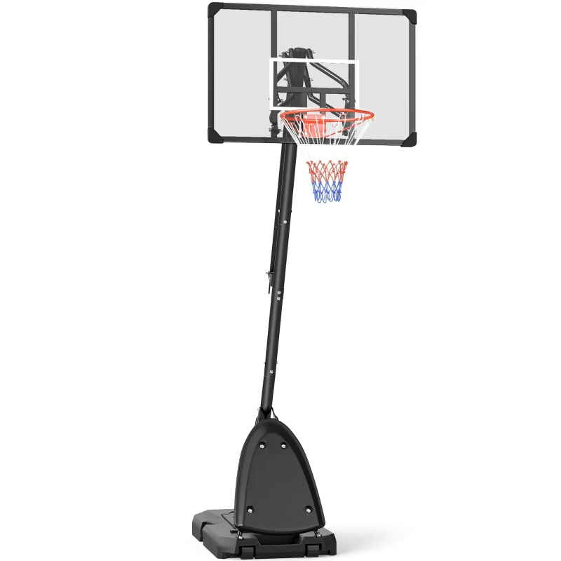 SPORTNOW Canestro Basket in Acciaio, Regolabile in Altezza e portatile con Tabellone e Ruote, 107x70cm, Nero e rosso