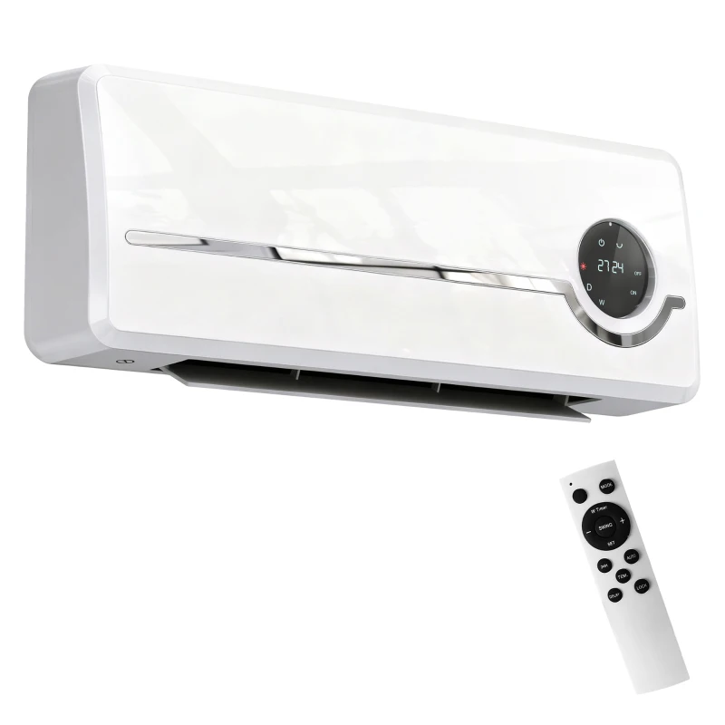 HOMCOM Aquecedor Elétrico de Baixo Consumo de Parede 2000W com 3 Modos Ecrã LED Termostato Temporizador e Oscilação Branco