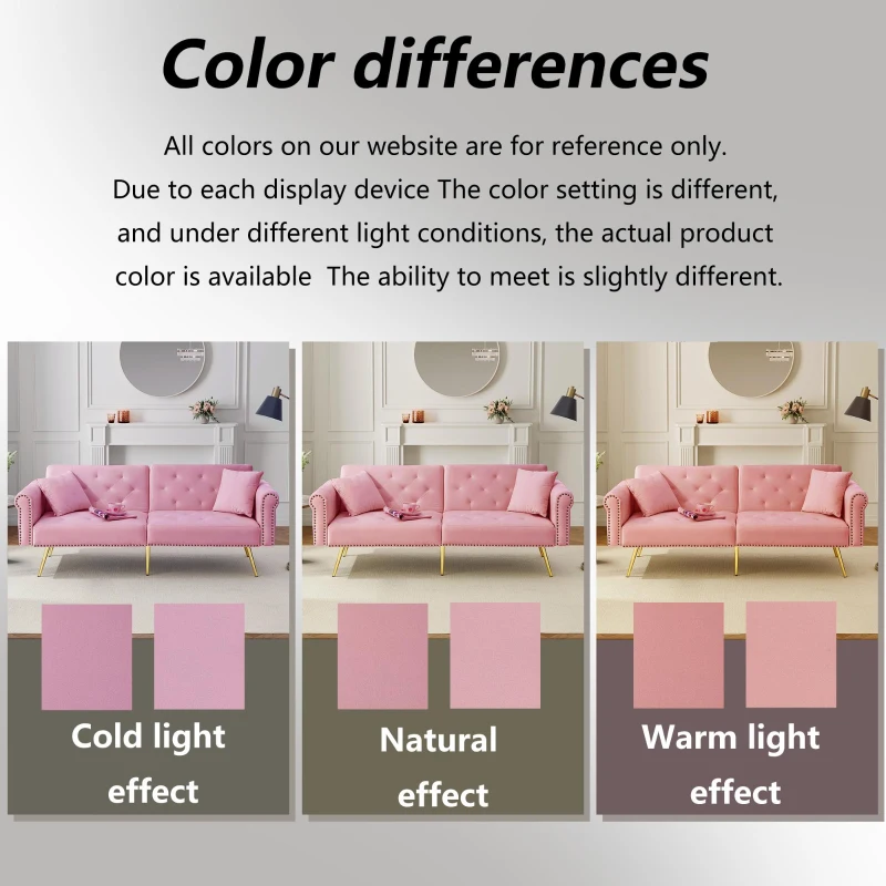 2-Seater Modern Sofa Bed with Velvet Upholstery and Adjustable Backrests, Daybed Perfect for Living Room, 177L x 74W x 71H cm, Pink