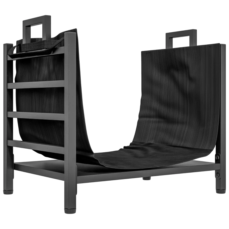 Outsunny Porte-bûches, range-bûches, avec transporteur amovible, intérieure, 49l x 34P x 44H cm, métal, noir