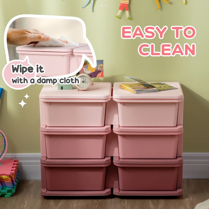 HOMCOM Kids Storage Unit, with Six Drawers - Pink