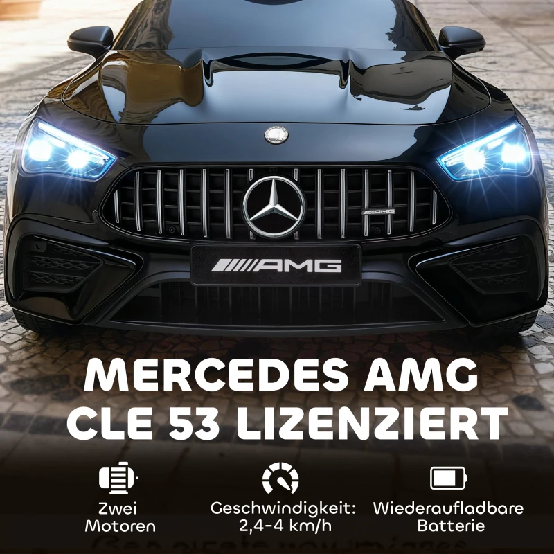 AIYAPLAY Elektrische kinderauto, Mercedes-Design, 12V-motoren, afstandsbediening, LED-lichten, muziek, voor kinderen van 3-6 jaar, zwart