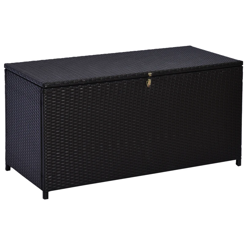 Outsunny Baule da Esterno da 284L con Pistone a Gas, Rattan PE e Acciaio, 118x54x59 cm, Marrone Scuro