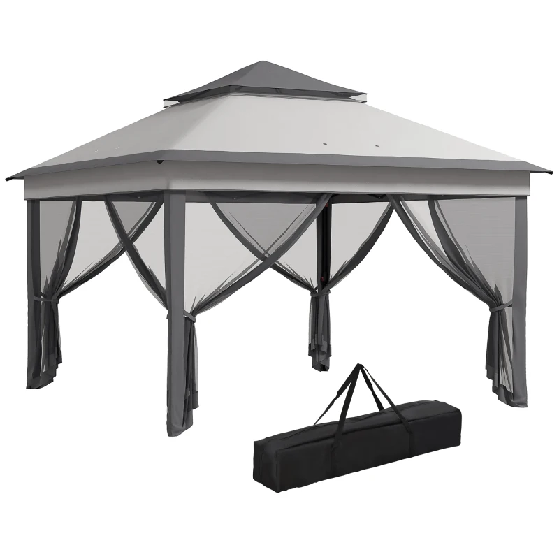 Outsunny Gazebo con Zanzariere Regolabile su 3 Livelli, in Acciaio e tessuto Oxford, 326x326x272 cm, Grigio Chiaro e Scuro