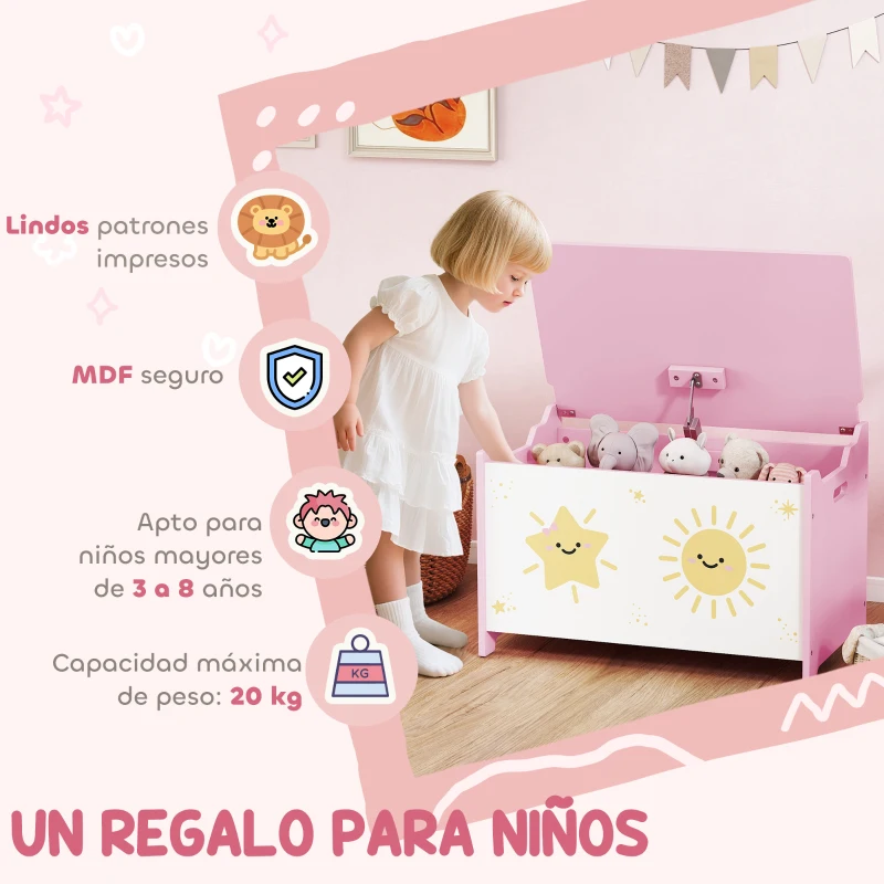 AIYAPLAY Caja de Almacenaje Juguetes 53L Baúl Juguetes Infantil con Tapa Abatible y Pistón de Gas para Sala de Juegos Rosa