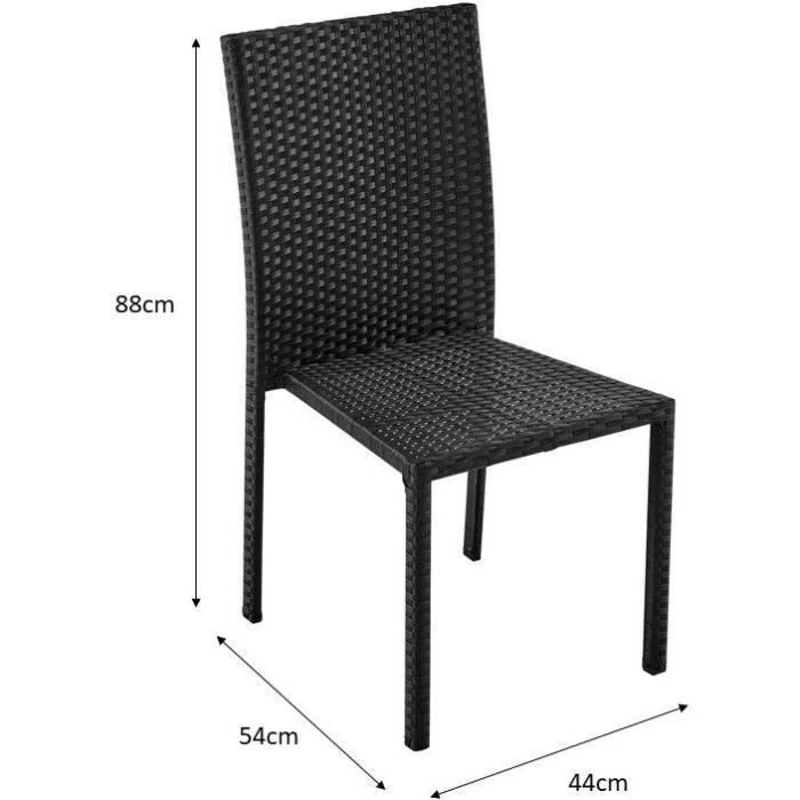 Ensemble repas de jardin - plateau en verre trempé et 6 chaises en résine tressée noir - Table 160x80x73 cm - Chaise : 44x54x88 cm