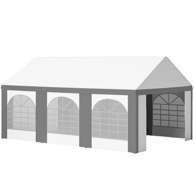 Outsunny 6 x 4m Galvanised Party Tent, Marquee Gazebo with Sides, Six Windows and Double Doors, for Parties, Wedding and Events