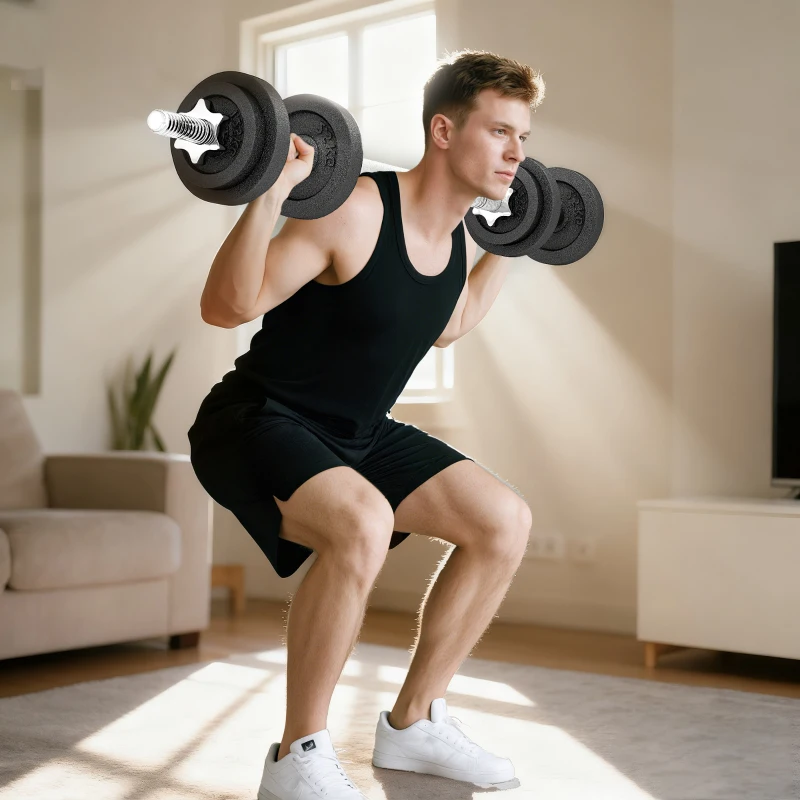 SPORTNOW Verstellbares Hantelset 20 kg 2-in-1 mit gerader Verbindungsstange und rutschfesten Griffen für das Home Gym