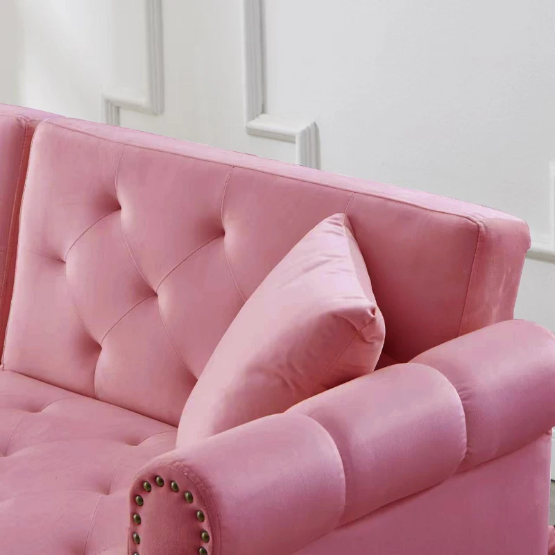 2-Seater Modern Sofa Bed with Velvet Upholstery and Adjustable Backrests, Daybed Perfect for Living Room, 177L x 74W x 71H cm, Pink