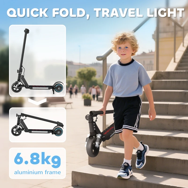 SPORTNOW Folding Electric Scooter for Kids, with Dual Brakes, Front Suspension, LED Colourful Lights, Black