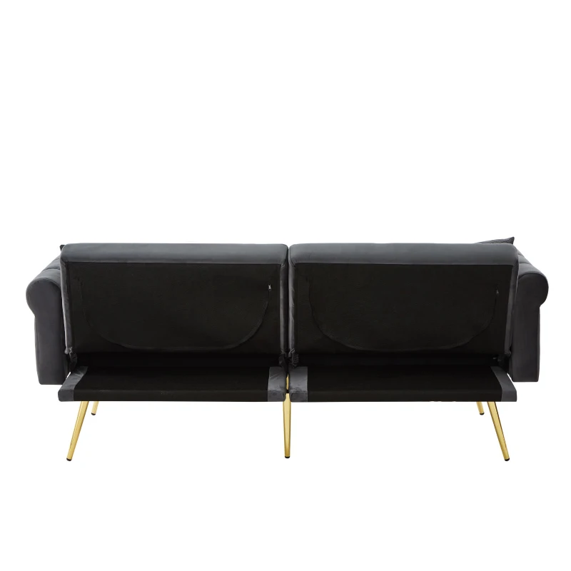 2-Seater Modern Sofa Bed with Velvet Upholstery and Adjustable Backrests, Daybed Perfect for Living Room, 177L x 74W x 71H cm, Gray