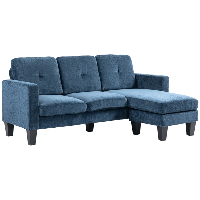 HOMCOM Sofá Esquinero en Forma de L Tapizado Poliéster Sofá Chaise Longue Reversible con 3 Cojines  186x130x84cm Azul