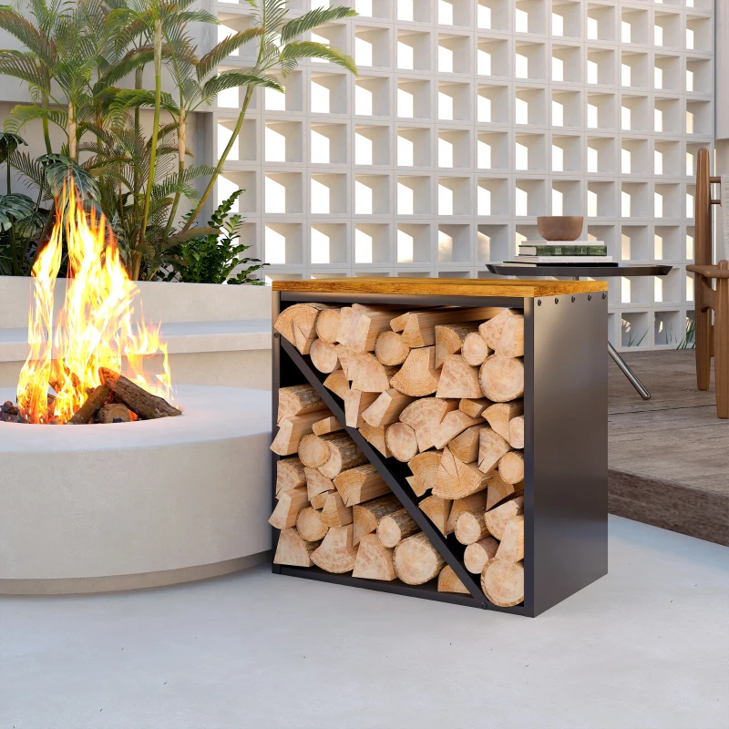 Outsunny Portalegna 2-in-1 da interno rialzato con divisore metallo, 58 x 36 x 60 cm Nero