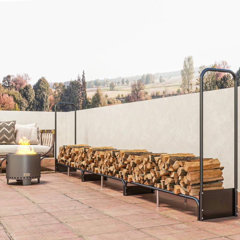Outsunny Outdoor Log Rack, Firewood Shelter with Waterproof 600D Oxford Cover, 300 kg Capacity 389 x 38 x 118 cm Black