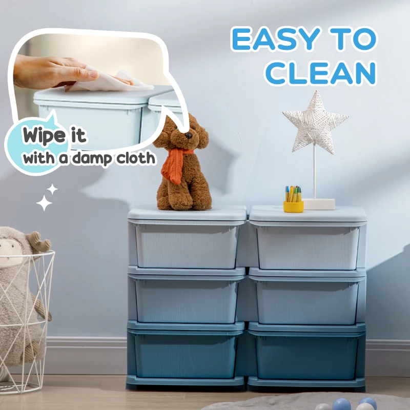 HOMCOM Kids Storage Unit, with Six Drawers - Blue