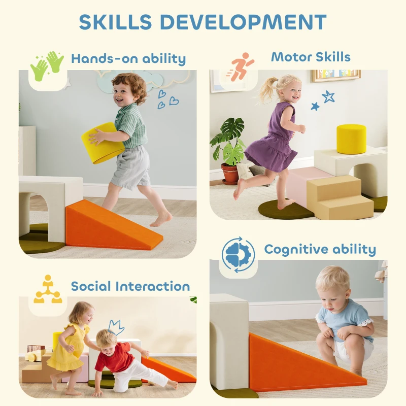 AIYAPLAY Set 8 Constructions molles pour enfants 0-3 ans pour intérieur, en velours et mousse PU Orange