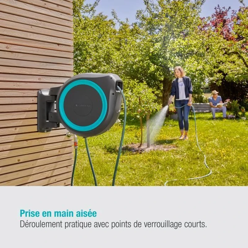 Dévidoir automatique mural RollUp L GARDENA - Longueur 30m - Ø13mm - Kit complet - Garantie 5 ans