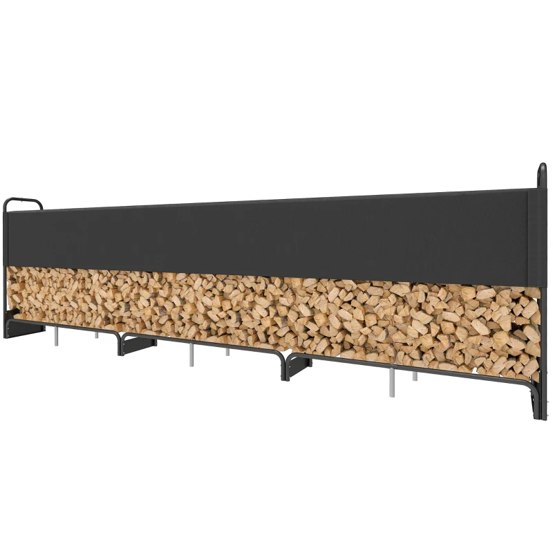 Outsunny Leñero exterior, cobertor impermeable 600D Oxford carga 300 kg 389 x 38 x 118 cm negro