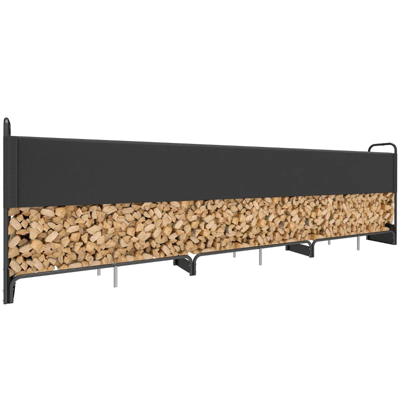 Outsunny Outdoor Log Rack, Firewood Shelter with Waterproof 600D Oxford Cover, 300 kg Capacity 389 x 38 x 118 cm Black