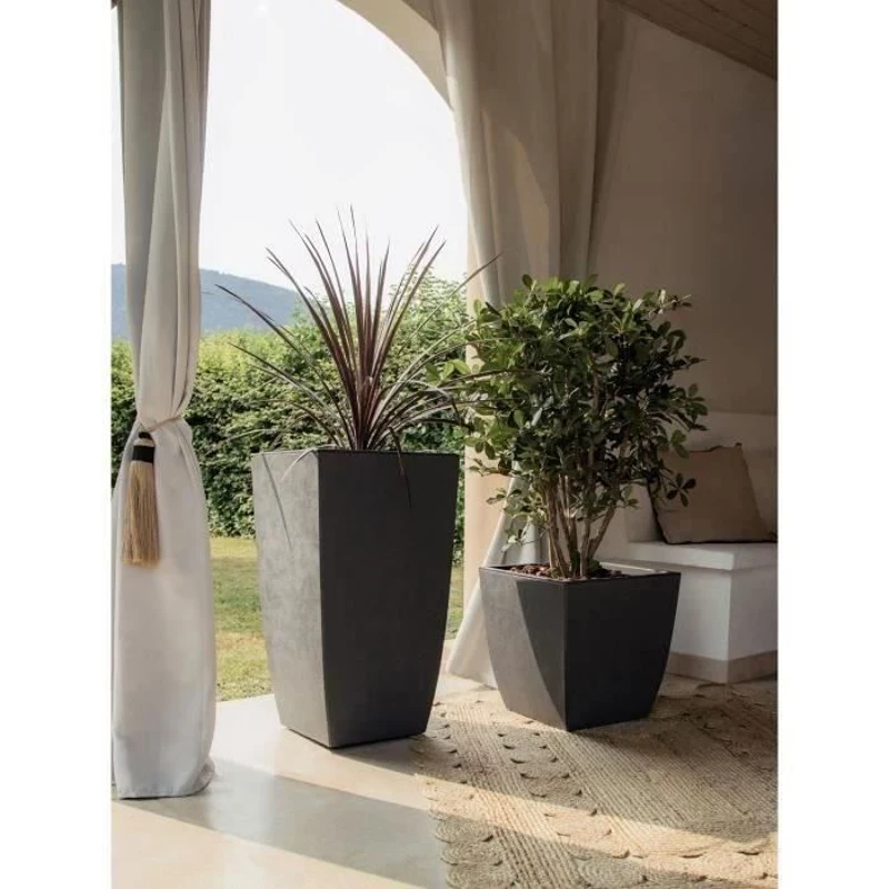 EDA Bac a fleurs Carré DIVA BASALT -  42 L - 43,5 x 43,5 x H.44,2 cm - Bac intérieur amovible - Gris anthracite
