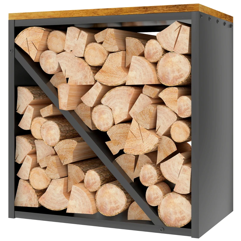 Outsunny Portalegna 2-in-1 da interno rialzato con divisore metallo, 58 x 36 x 60 cm Nero