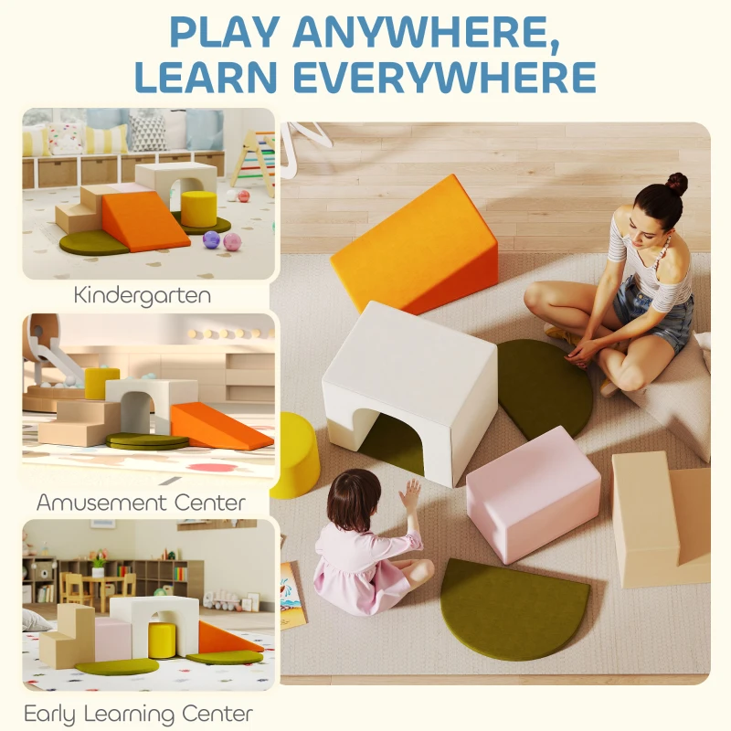 AIYAPLAY Set 8 Constructions molles pour enfants 0-3 ans pour intérieur, en velours et mousse PU Orange